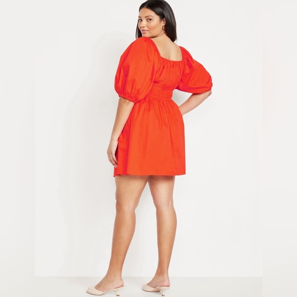 NWT! Old Navy Darling Clementine Waist-Defined Puff-Sleeve Mini Dress - Size XL - Picture 7 of 10